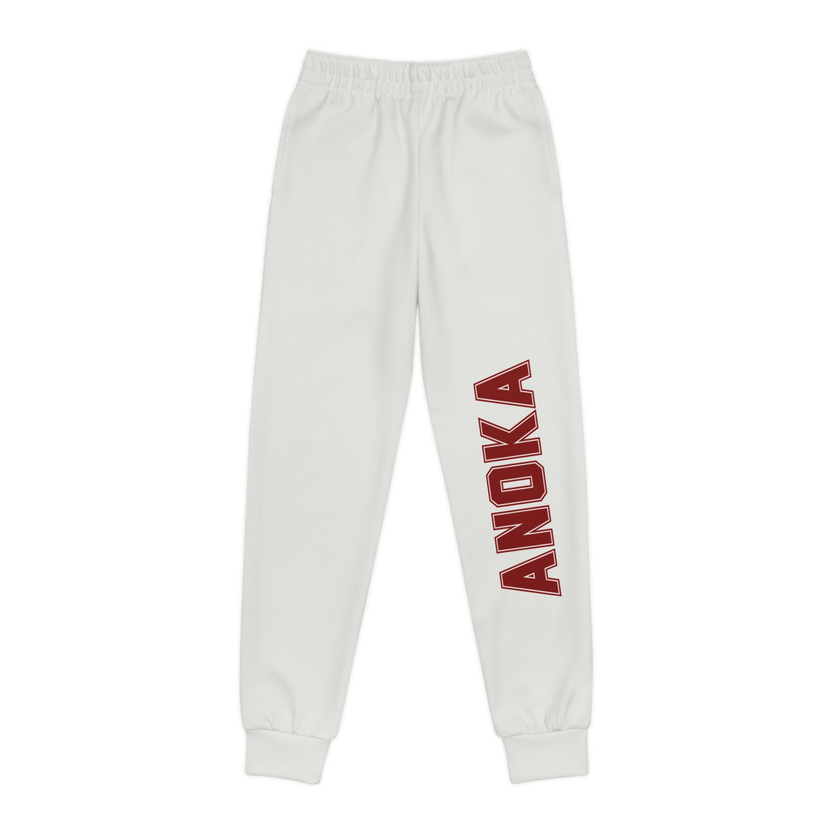 Anoka Youth Joggers — White Joggers with Bold Vertical "ANOKA" Side Print