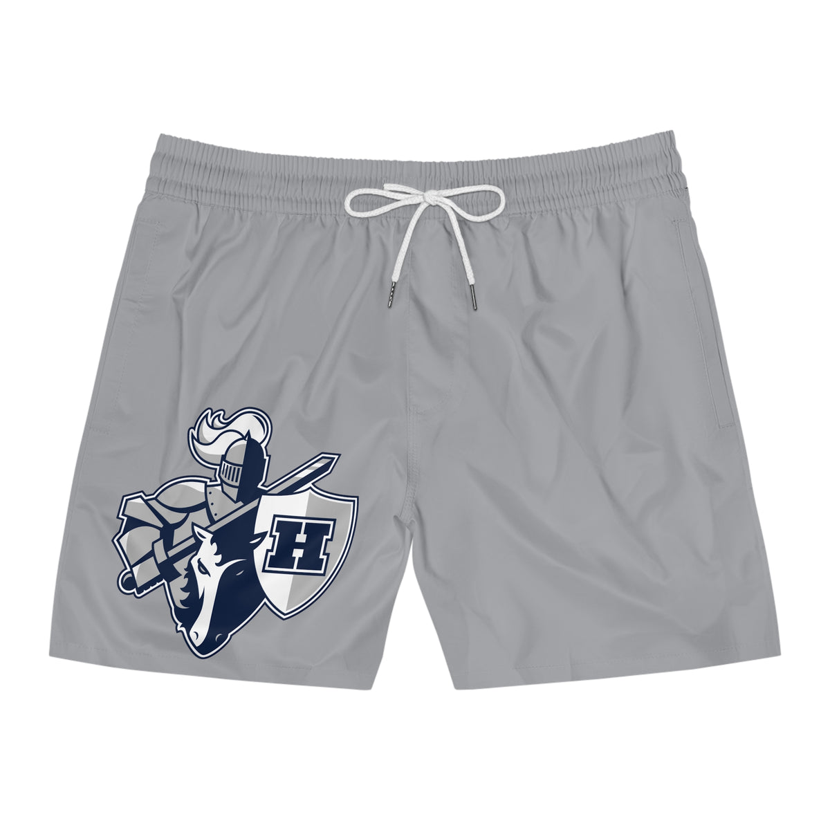 Hudson Raiders men's mid-length swim shorts with white drawstring, perfect for beach days and pool lounging.