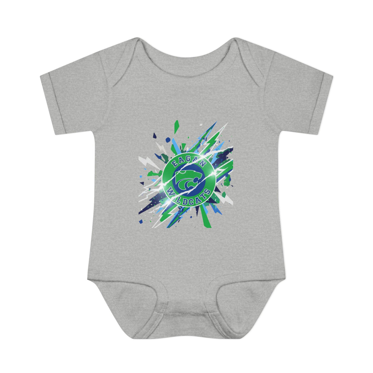 Eagan Wildcats Splash Infant Bodysuit - Cute Baby Onesie with Green & Blue Graphic