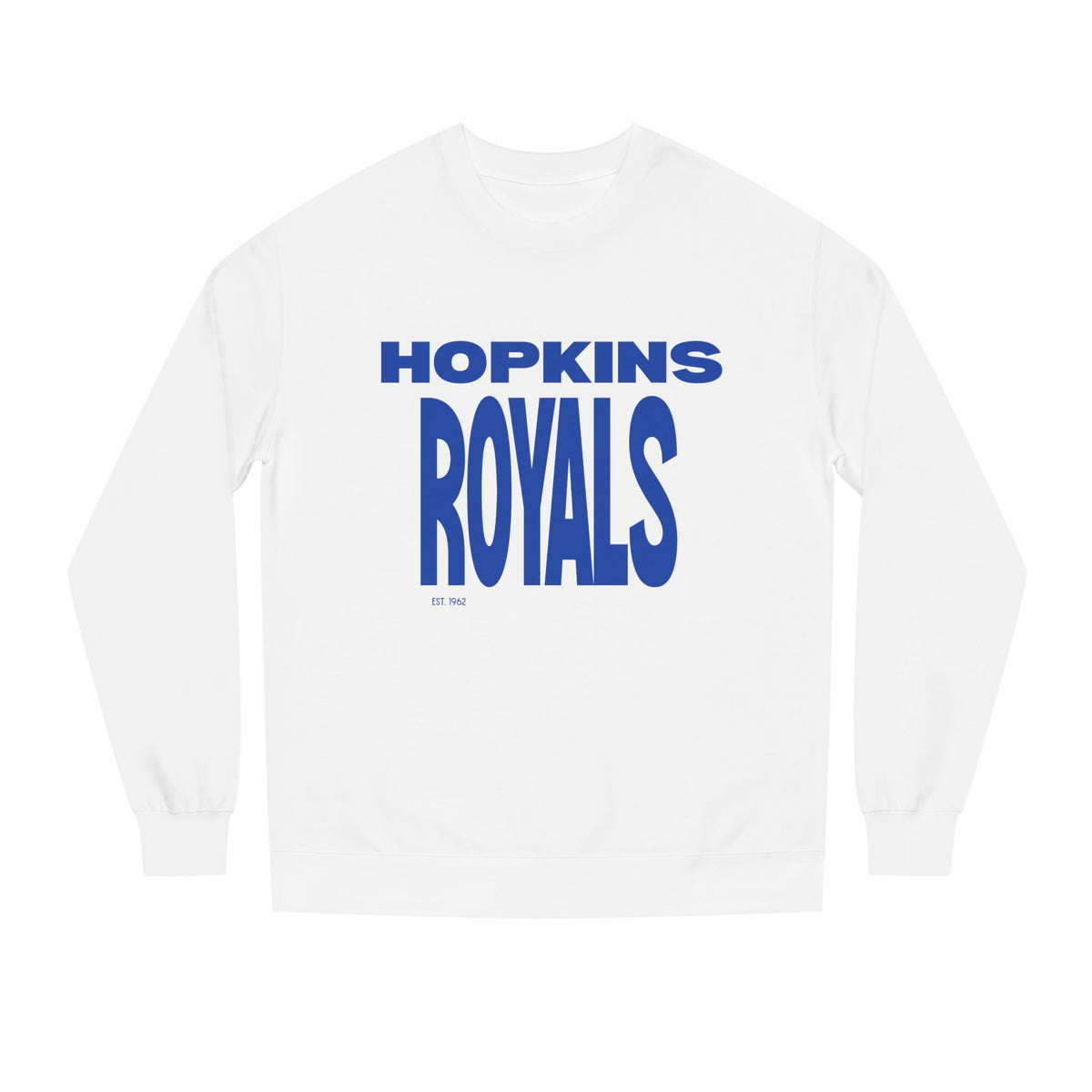 Hopkins Royals Crewneck Sweatshirt — Blue Bubble Letter School Spirit