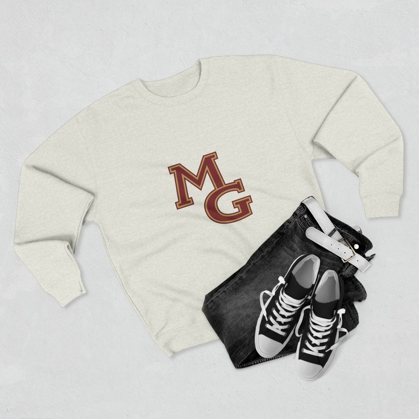 Unisex Crewneck Sweatshirt -Maple Grove Crimson Monogram Design for Casual Comfort