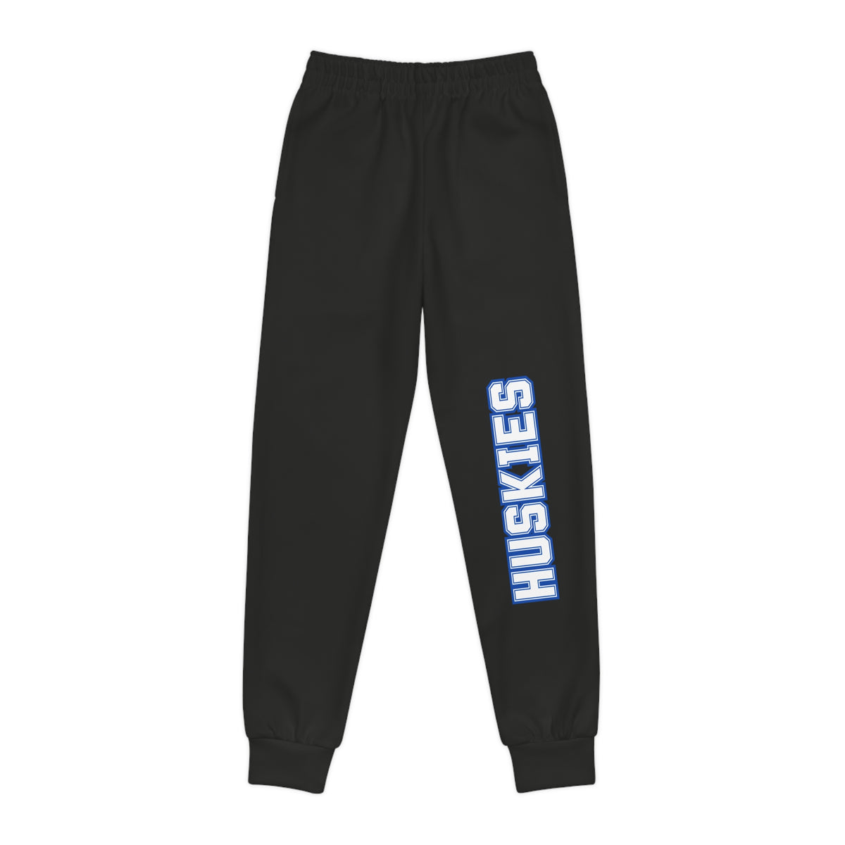 Huskies Youth Joggers – Black Athletic Sweatpants with Vertical Team Logo