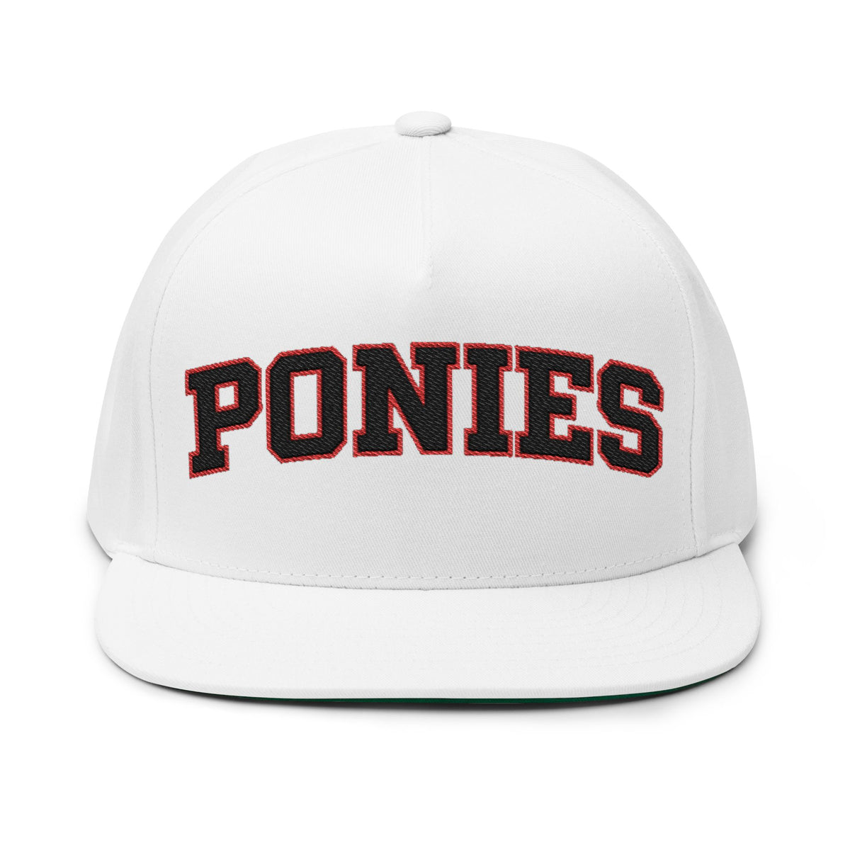 Stillwater Ponies Embroidered Black Text Flat Bill Cap — School Spirit Snapback