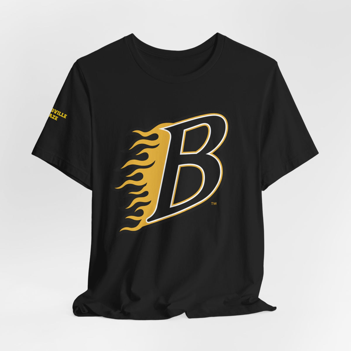 Burnsville Blaze Flaming 'B' Graphic Tee — Retro Letterman Style T-Shirt