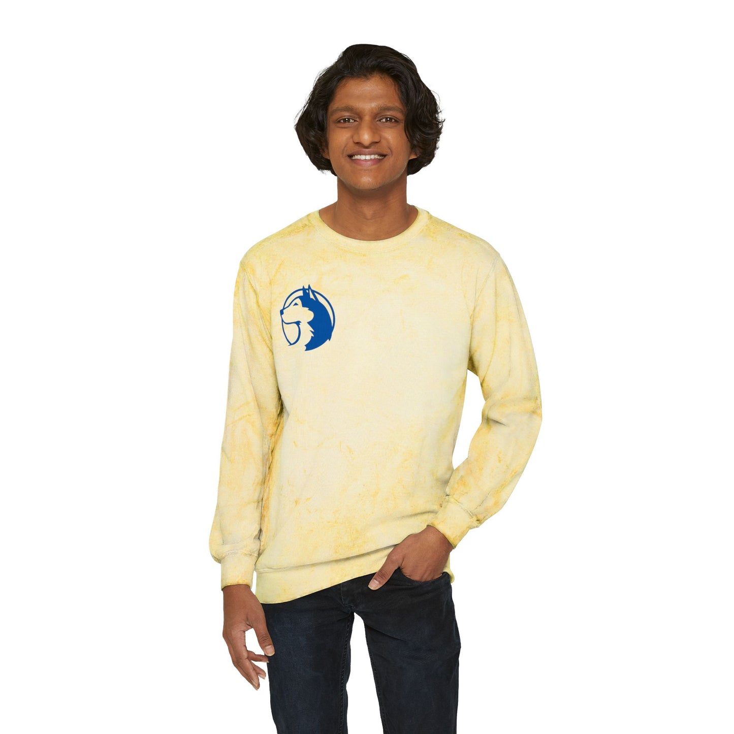 Saint Anthony Huskies Unisex Color Blast Sweatshirt - Vibrant Yellow Crewneck for Cozy Style
