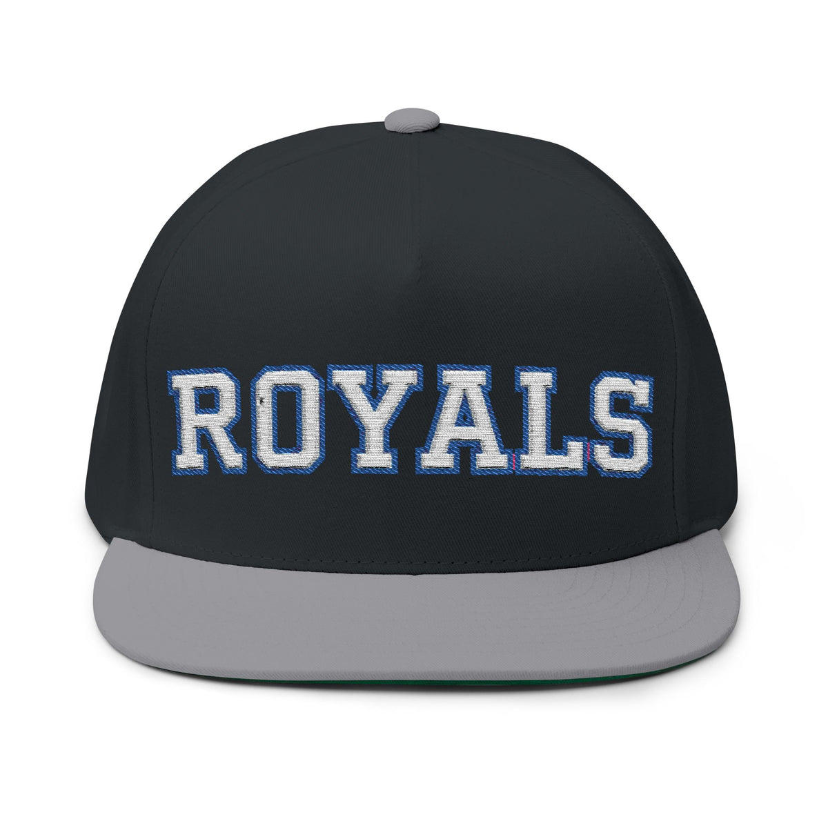 Woodbury Royals Embroidered White Text Flat Bill Cap — School Spirit Snapback