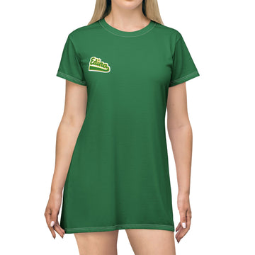 Casual Green T-Shirt Dress with Edina Logo - Perfect for Everyday Wear & Relaxation