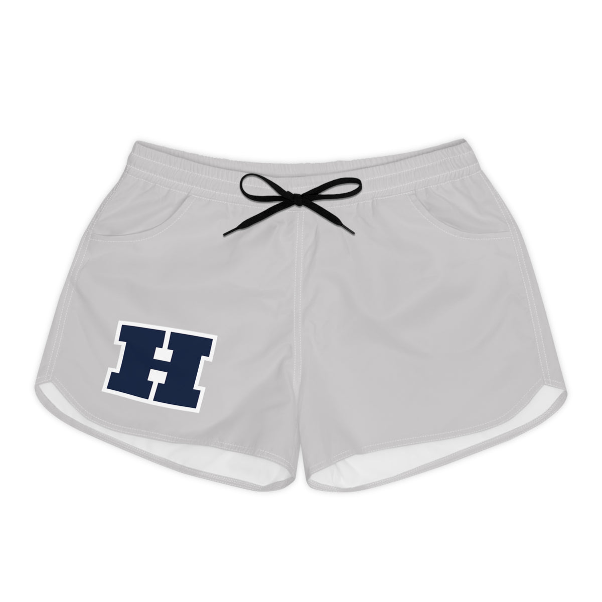 Hudson Raiders women's casual polyester shorts in light gray with black drawstring and logo