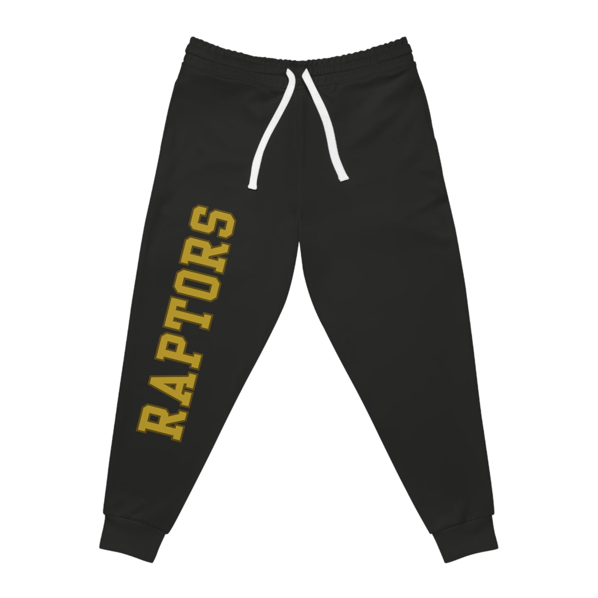 East Ridge Raptors Athletic Joggers — Black Team Sweatpants with Vertical Gold 'RAPTORS'