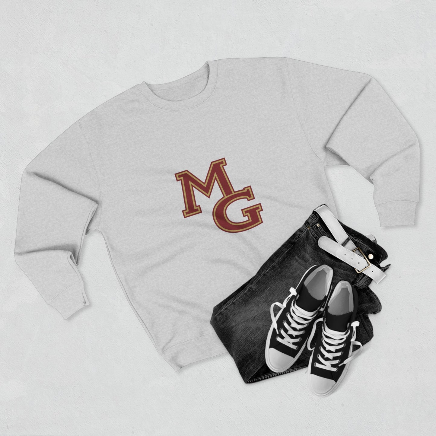 Unisex Crewneck Sweatshirt -Maple Grove Crimson Monogram Design for Casual Comfort