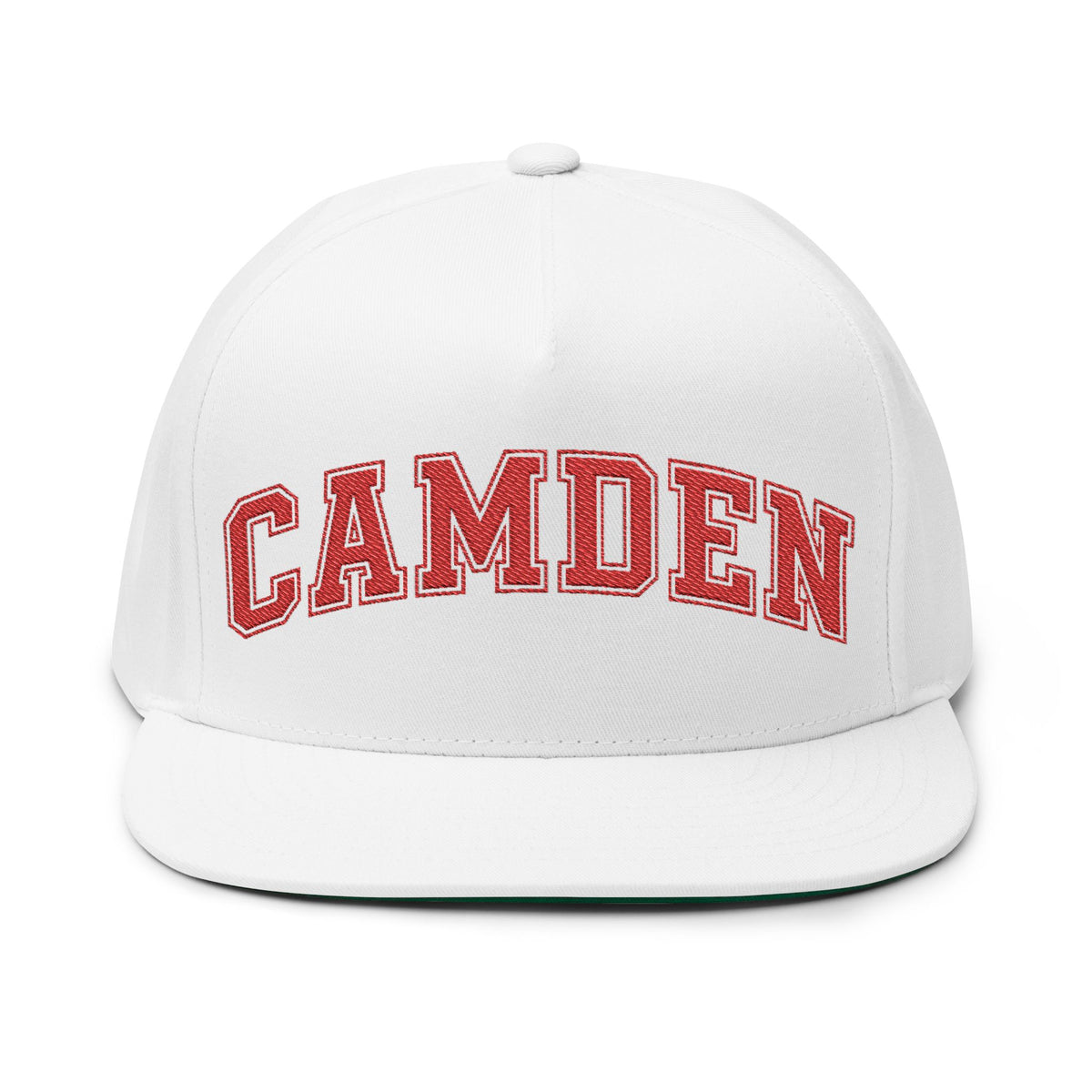 Minneapolis Camden Patriots Embroidered Red Text Flat Bill Cap — School Spirit Snapback