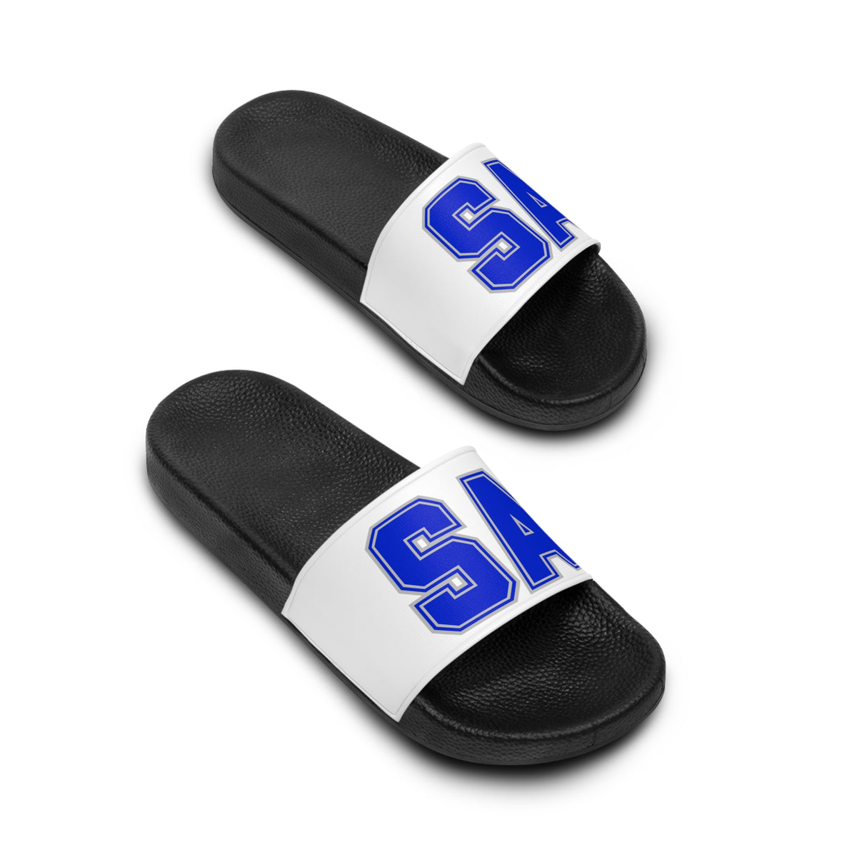 Saint Anthony Slide Sandals — Bold Blue 'SA' Athletic Pool Slides for Men