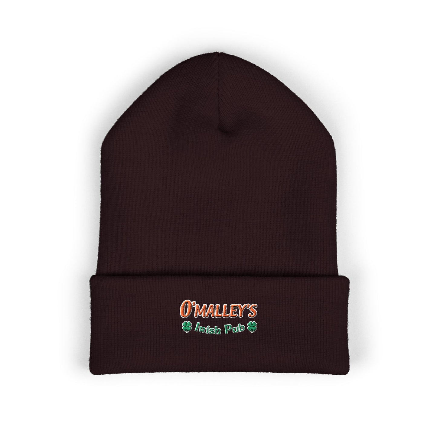 Embroidered 'O'Malley’s Irish Pub' Cuffed Beanie – St. Patrick’s Shamrock Winter Hat