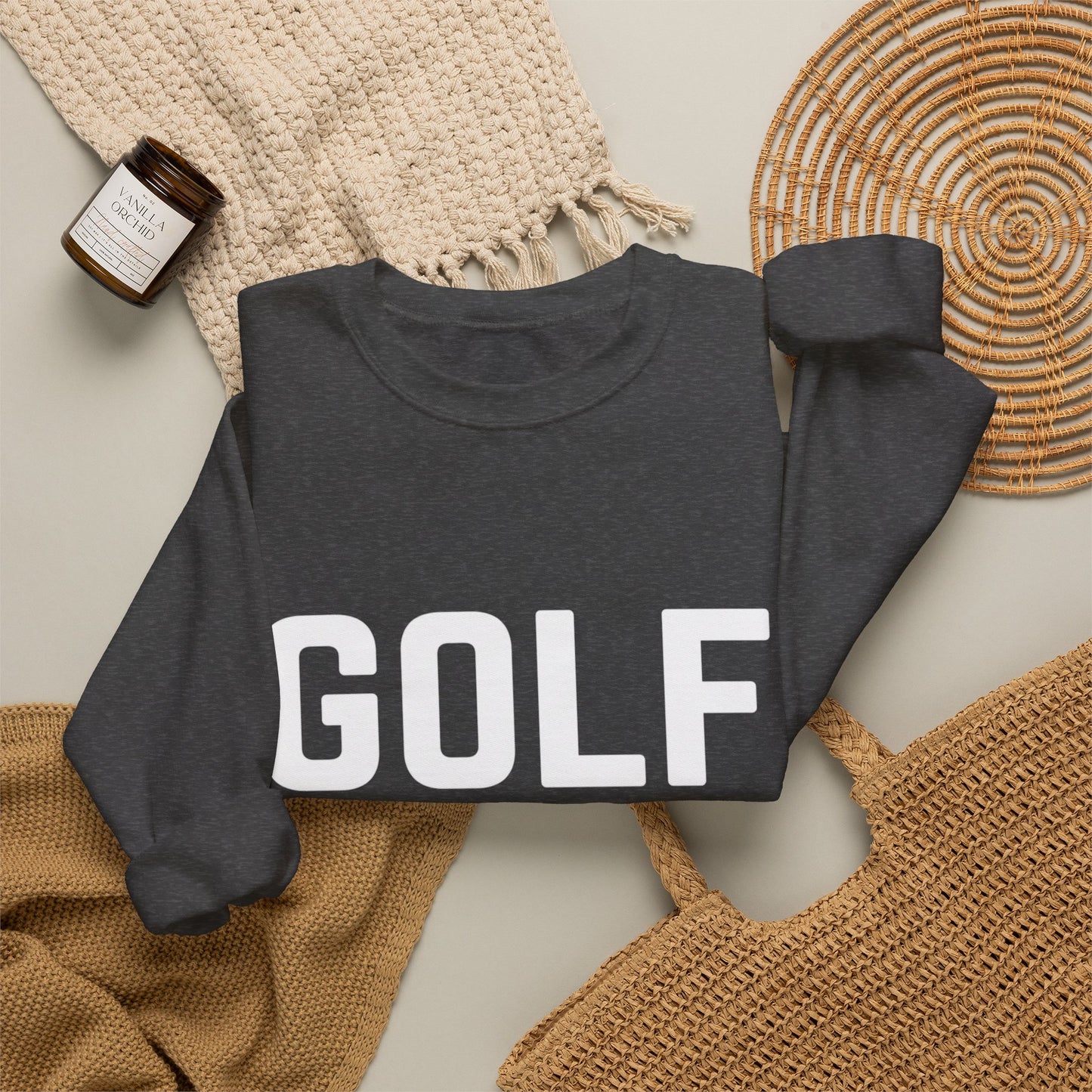 Embroidered Golf Crewneck Sweatshirt — Minimalist Bold Logo Pullover for Golfers