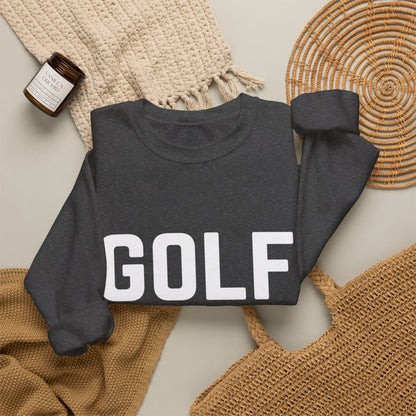 Embroidered Golf Crewneck Sweatshirt — Minimalist Bold Logo Pullover for Golfers