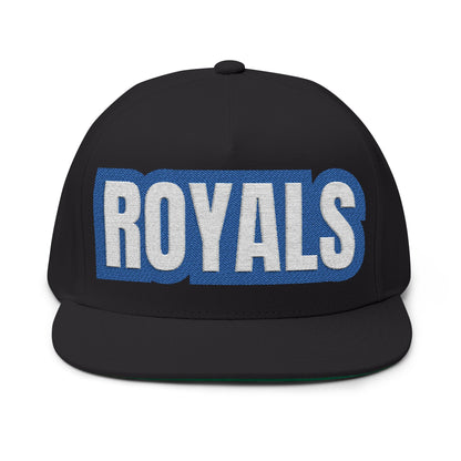 Woodbury Royals Embroidered White Text Flat Bill Cap — School Spirit Snapback