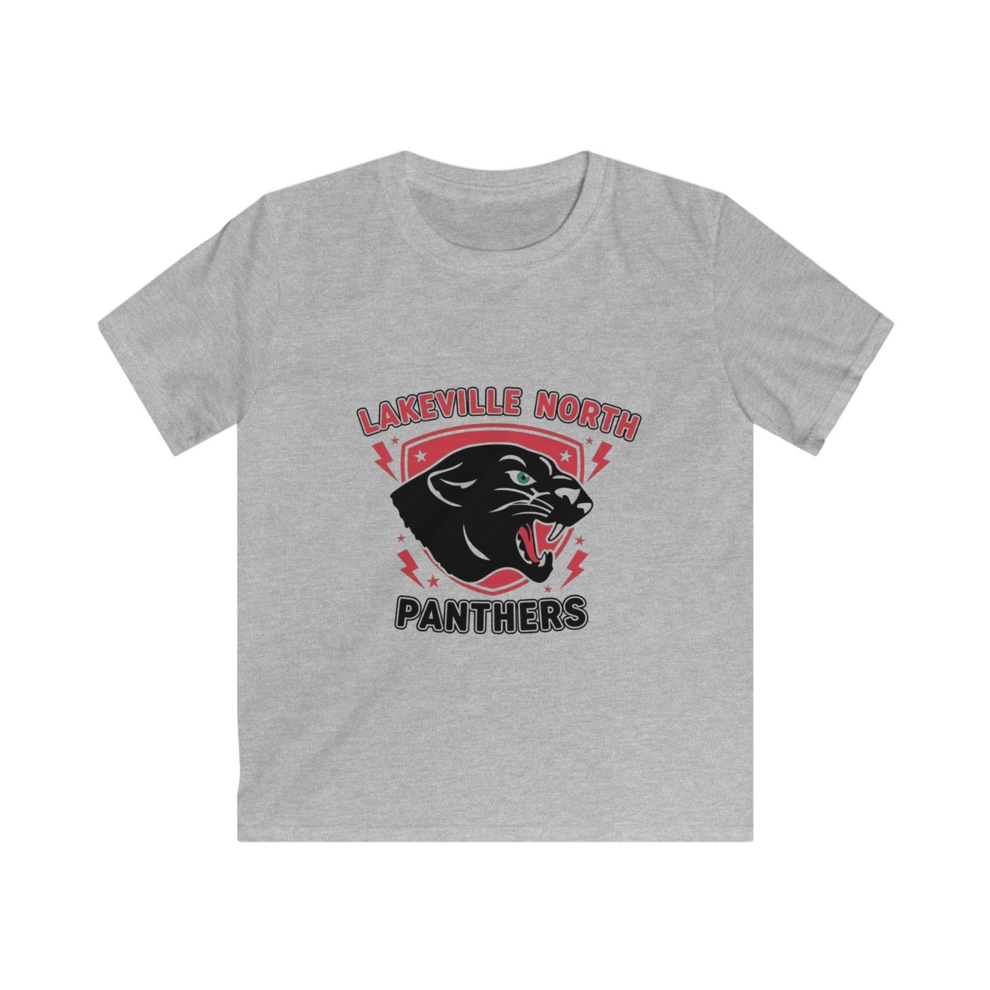 Lakeville North Panthers kids t-shirt in sport grey featuring a bold panther graphic with lightning motifs.