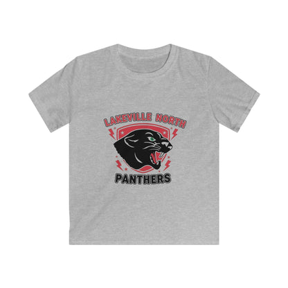 Lakeville North Panthers kids t-shirt in sport grey featuring a bold panther graphic with lightning motifs.