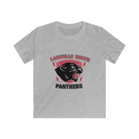 Lakeville North Panthers kids t-shirt in sport grey featuring a bold panther graphic with lightning motifs.