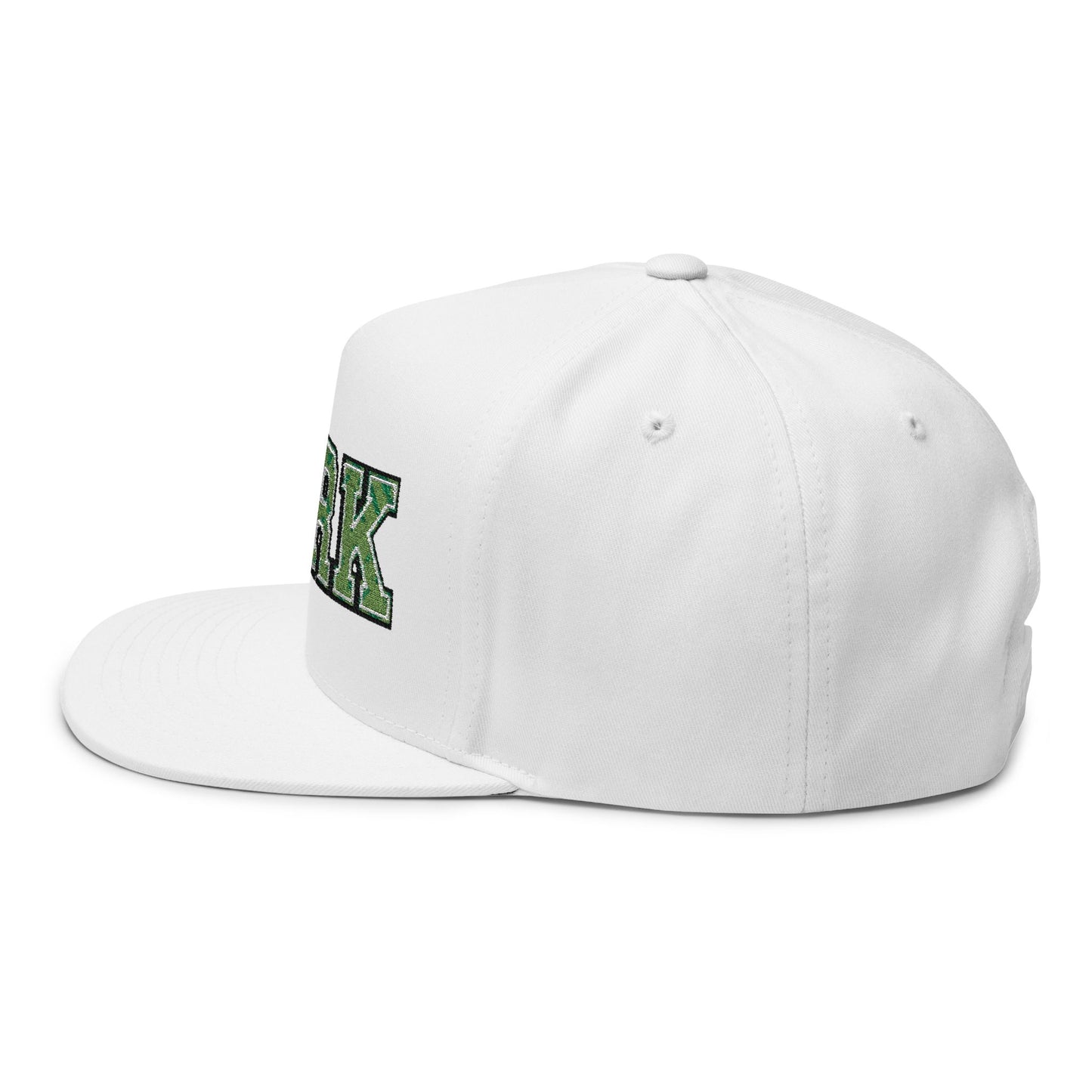 Park Cottage Grove embroidered flat bill cap featuring bold green embroidery and a structured design.