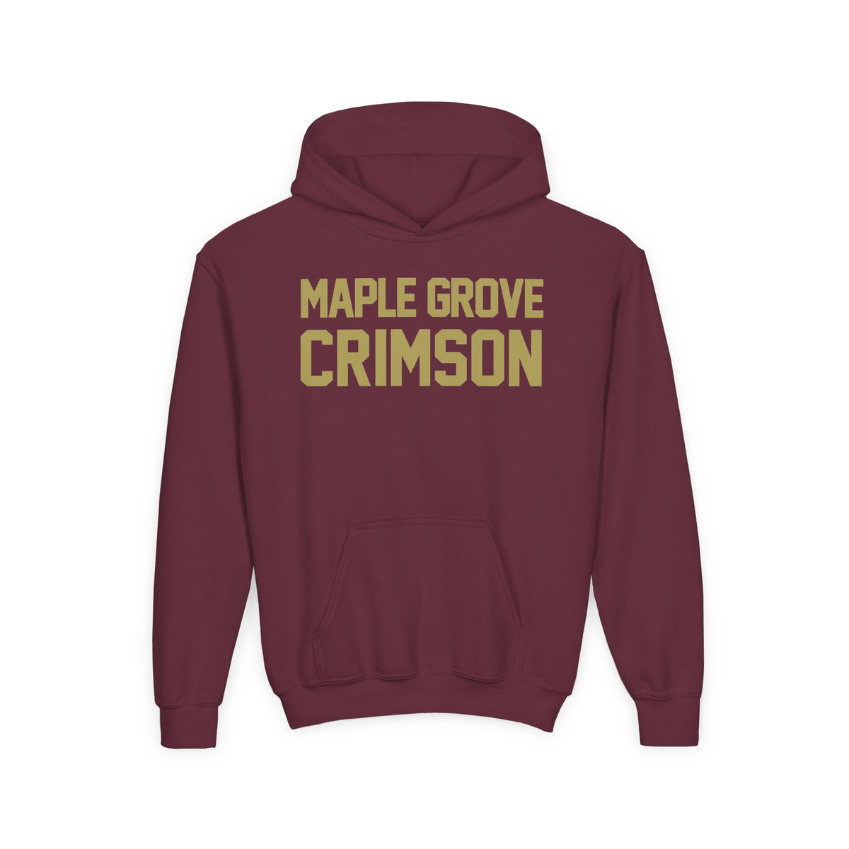 Maple Grove Crimson Youth Hoodie — School Spirit Sweatshirt with Leaf Logo