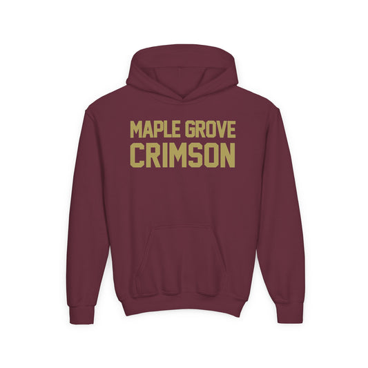 Maple Grove Crimson Youth Hoodie — School Spirit Sweatshirt with Leaf Logo