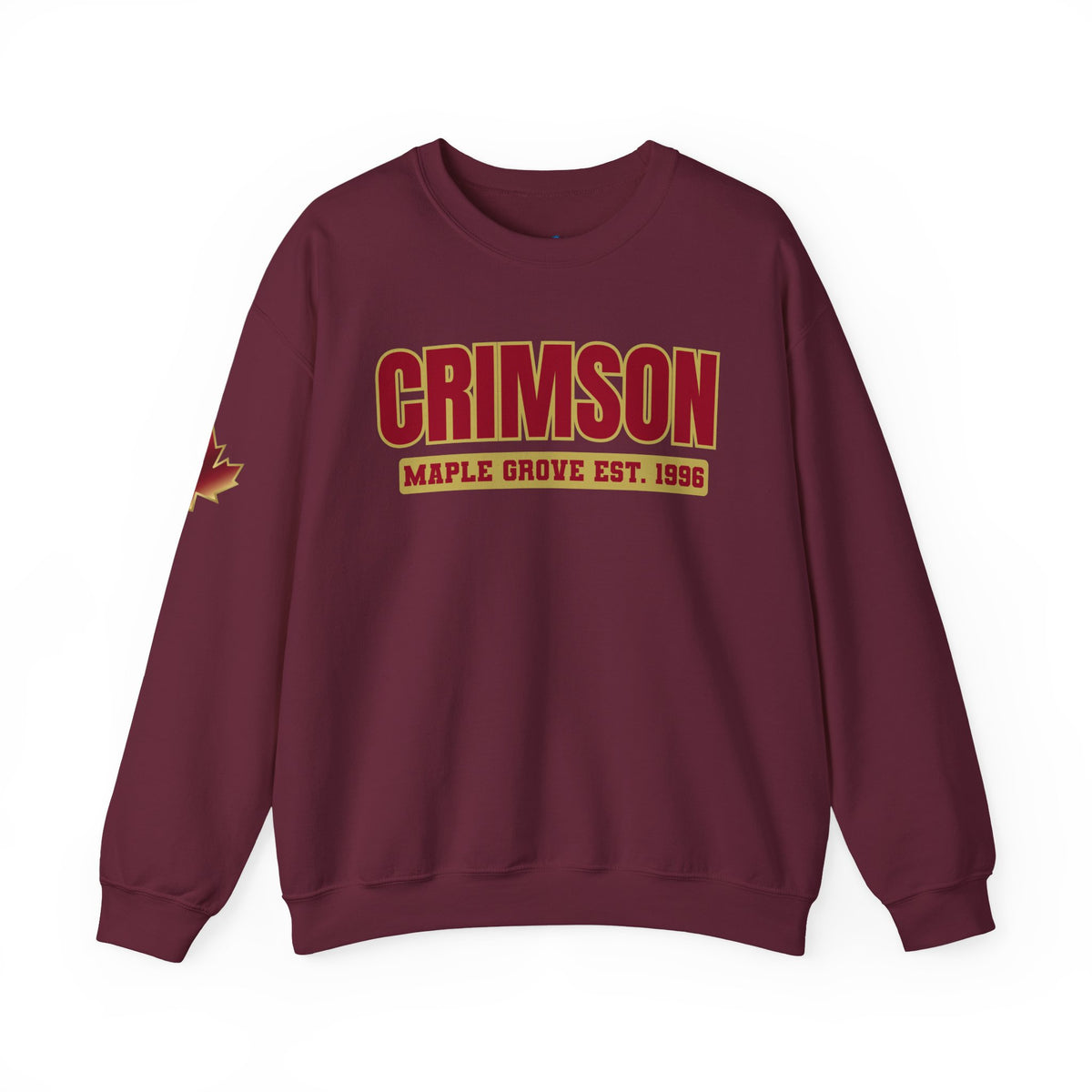 Crimson Maple Grove Crewneck Sweatshirt — Vintage Collegiate Maple Leaf Design
