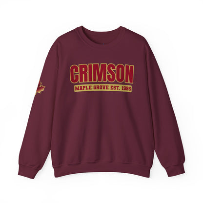 Crimson Maple Grove Crewneck Sweatshirt — Vintage Collegiate Maple Leaf Design
