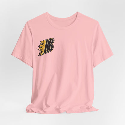 Burnsville Blaze Flaming 'B' Graphic Tee — Retro Letterman Style T-Shirt