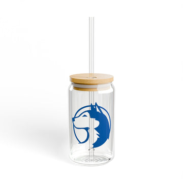 Saint Anthony Huskies Eco-Friendly 16oz Sipper Glass with Bamboo Lid - Perfect for Beverages on the Go!