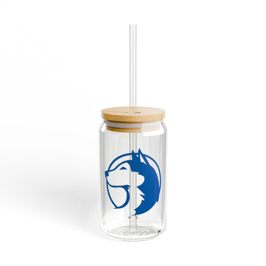 Saint Anthony Huskies Eco-Friendly 16oz Sipper Glass with Bamboo Lid - Perfect for Beverages on the Go!