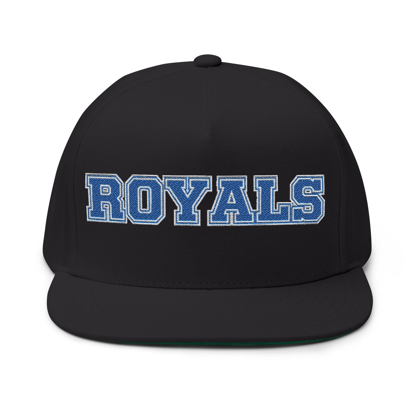 Woodbury Royals Embroidered Blue Text Flat Bill Cap — School Spirit Snapback