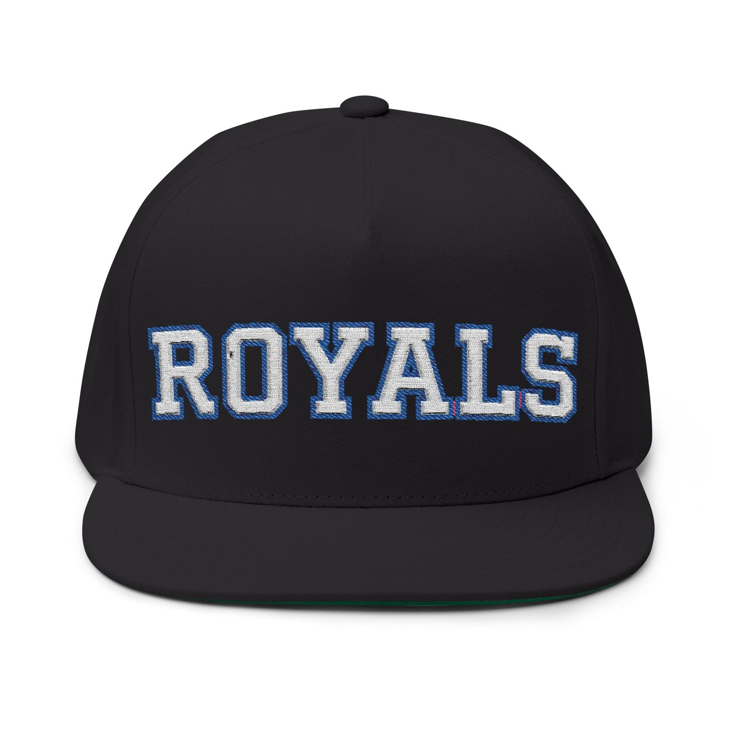 Woodbury Royals Embroidered White Text Flat Bill Cap — School Spirit Snapback