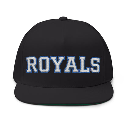 Woodbury Royals Embroidered White Text Flat Bill Cap — School Spirit Snapback