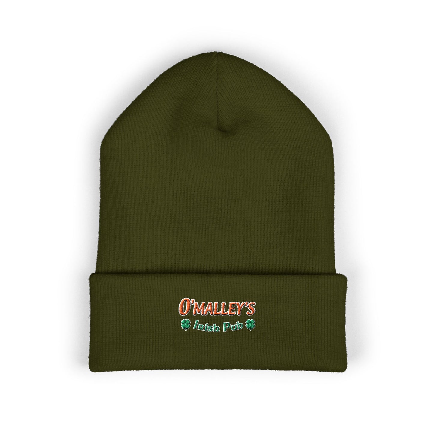 Embroidered 'O'Malley’s Irish Pub' Cuffed Beanie – St. Patrick’s Shamrock Winter Hat