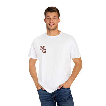 Maple Grove Crimson Chest Logo T‑Shirt — Minimal Monogram Graphic Tee