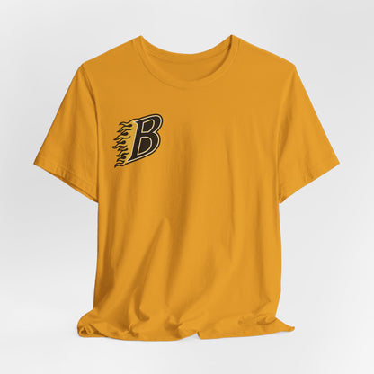 Burnsville Blaze Flaming 'B' Graphic Tee — Retro Letterman Style T-Shirt