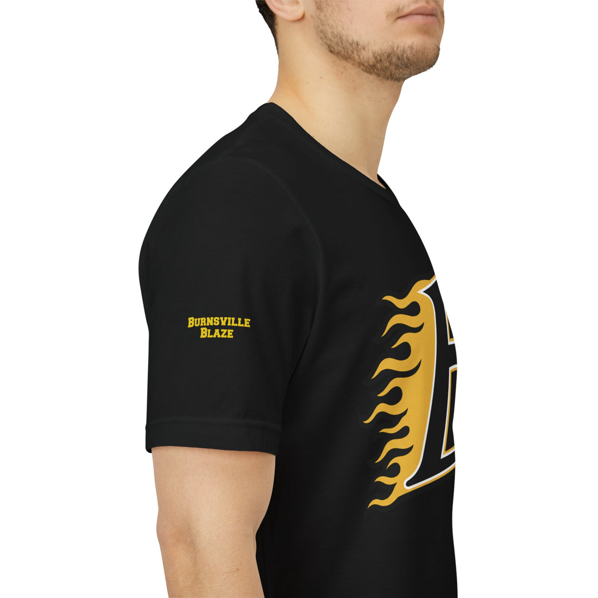 Burnsville Blaze Flaming 'B' Graphic Tee — Retro Letterman Style T-Shirt