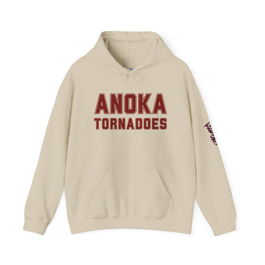 Anoka Tornadoes Hoodie — Team Pullover with Sleeve Tornado Logo