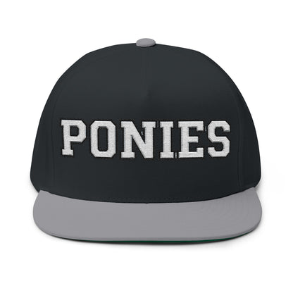 Stillwater Ponies Embroidered White Text Flat Bill Cap — School Spirit Snapback