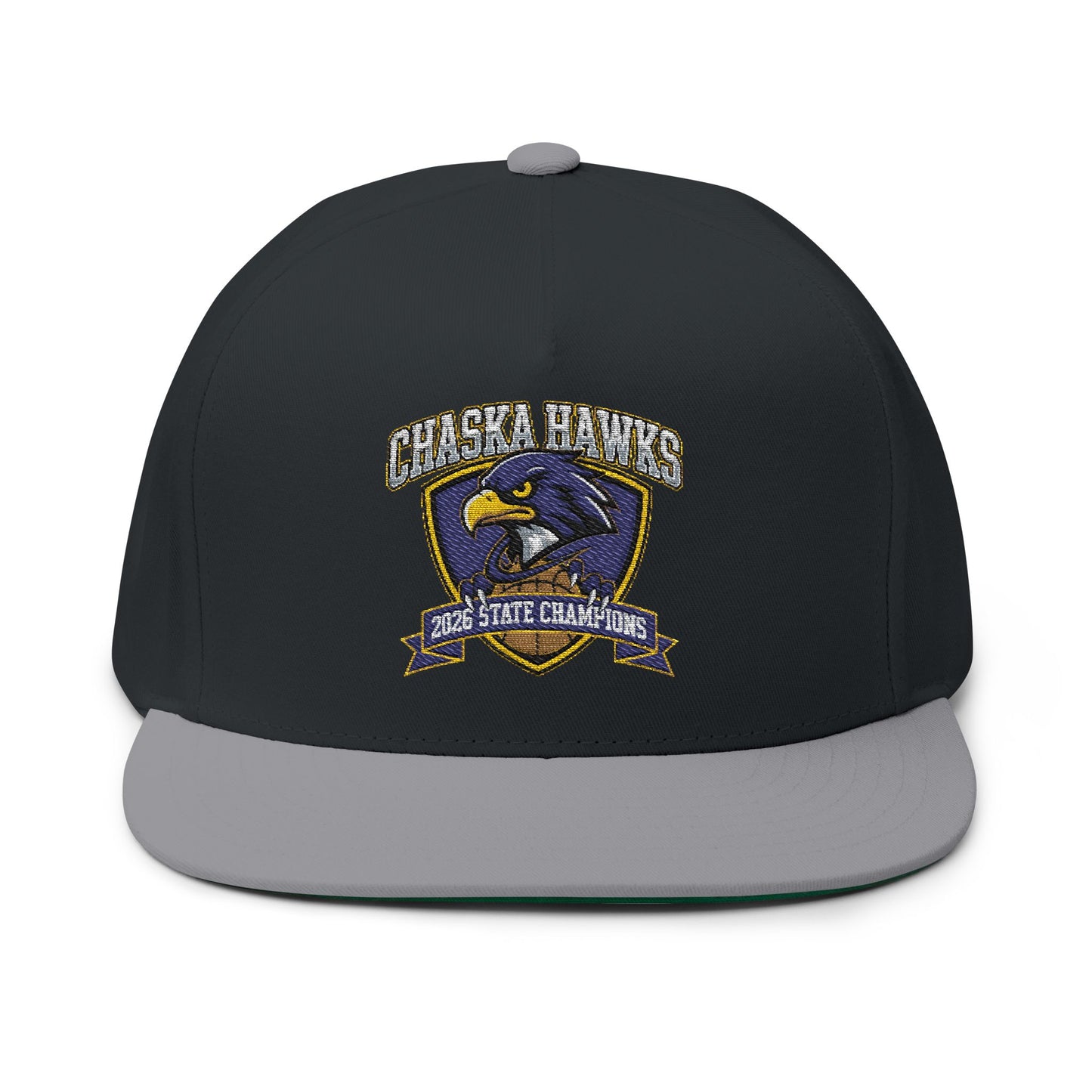 Chaska Hawks basketball cap featuring 2026 State Champions logo and flat bill design.