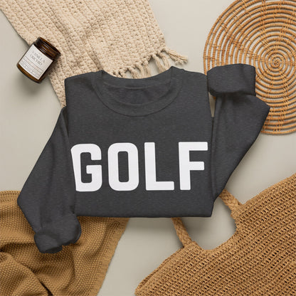 Embroidered Golf Crewneck Sweatshirt — Minimalist Bold Logo Pullover for Golfers