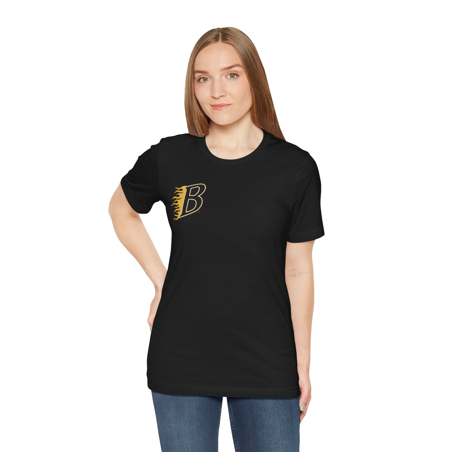 Burnsville Blaze Flaming 'B' Graphic Tee — Retro Letterman Style T-Shirt