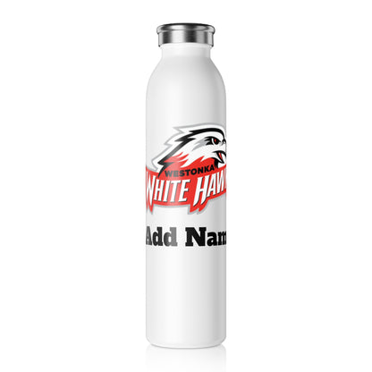 Mound Westonka White Hawks Slim Water Bottle —  Stainless Insulated Bottle