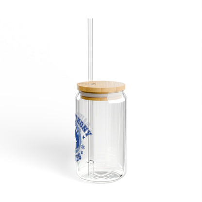 Saint Anthony Huskies Eco-Friendly 16oz Sipper Glass with Bamboo Lid - Perfect for Beverages on the Go!
