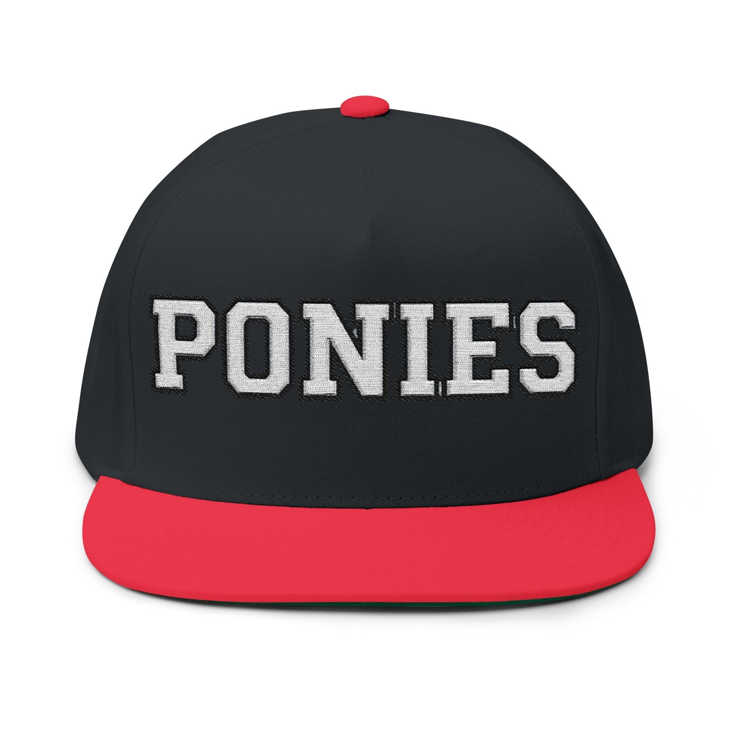 Stillwater Ponies Embroidered White Text Flat Bill Cap — School Spirit Snapback