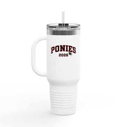 Stillwater Ponies 2026 40oz Insulated Travel Mug – Large Stainless Steel Tumbler with Straw & Handle
