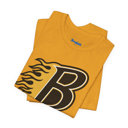 Burnsville Blaze Flaming 'B' Graphic Tee — Retro Letterman Style T-Shirt