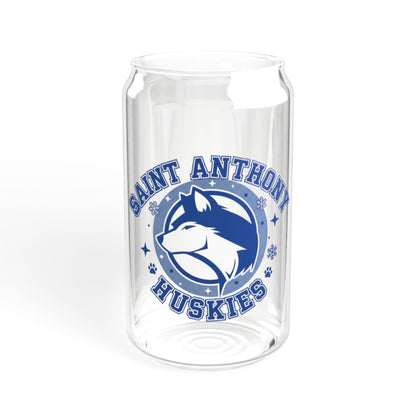 Saint Anthony Huskies Eco-Friendly 16oz Sipper Glass with Bamboo Lid - Perfect for Beverages on the Go!