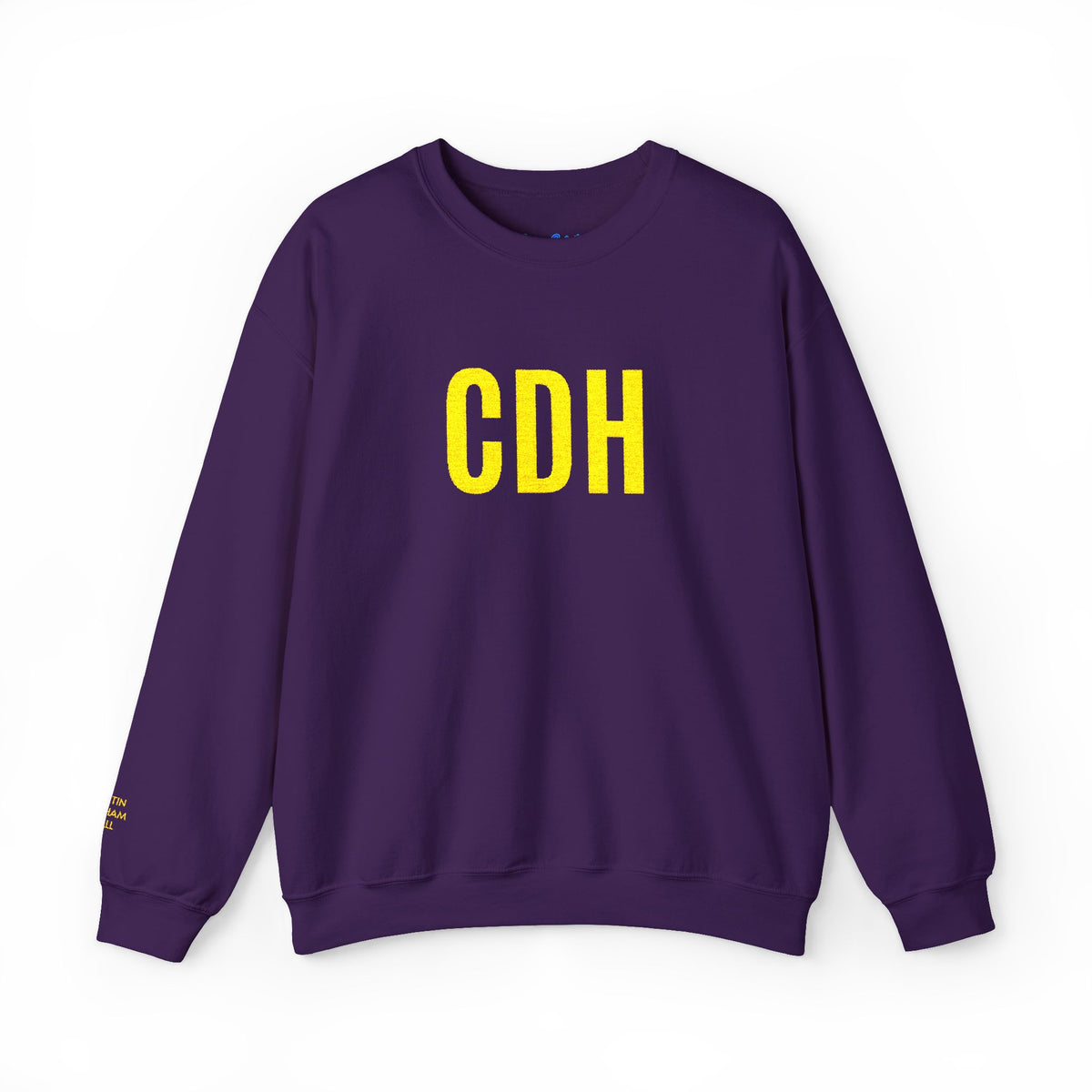 Cretin Derham Hall Crewneck Sweatshirt — Bold Yellow “CDH” Embroidered Logo on Purple